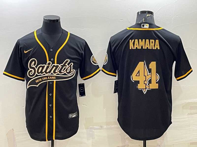 Men%27s New Orleans Saints #41 Alvin Kamara Black Team Big Logo With Patch Cool Base Stitched Baseball Jersey->new orleans saints->NFL Jersey